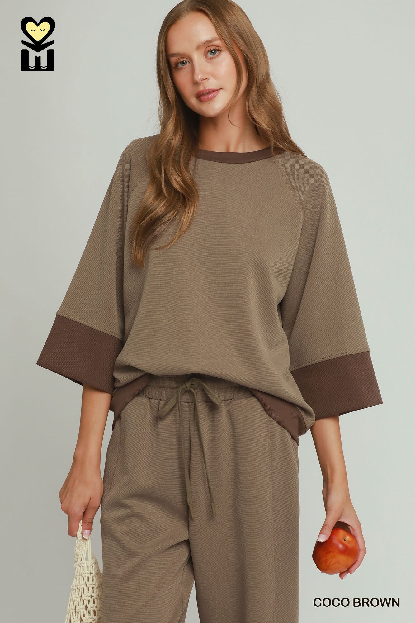 CLOUDKNIT Modal & Tencel 3/4 Raglan Sleeve Colorblock Crewneck Top