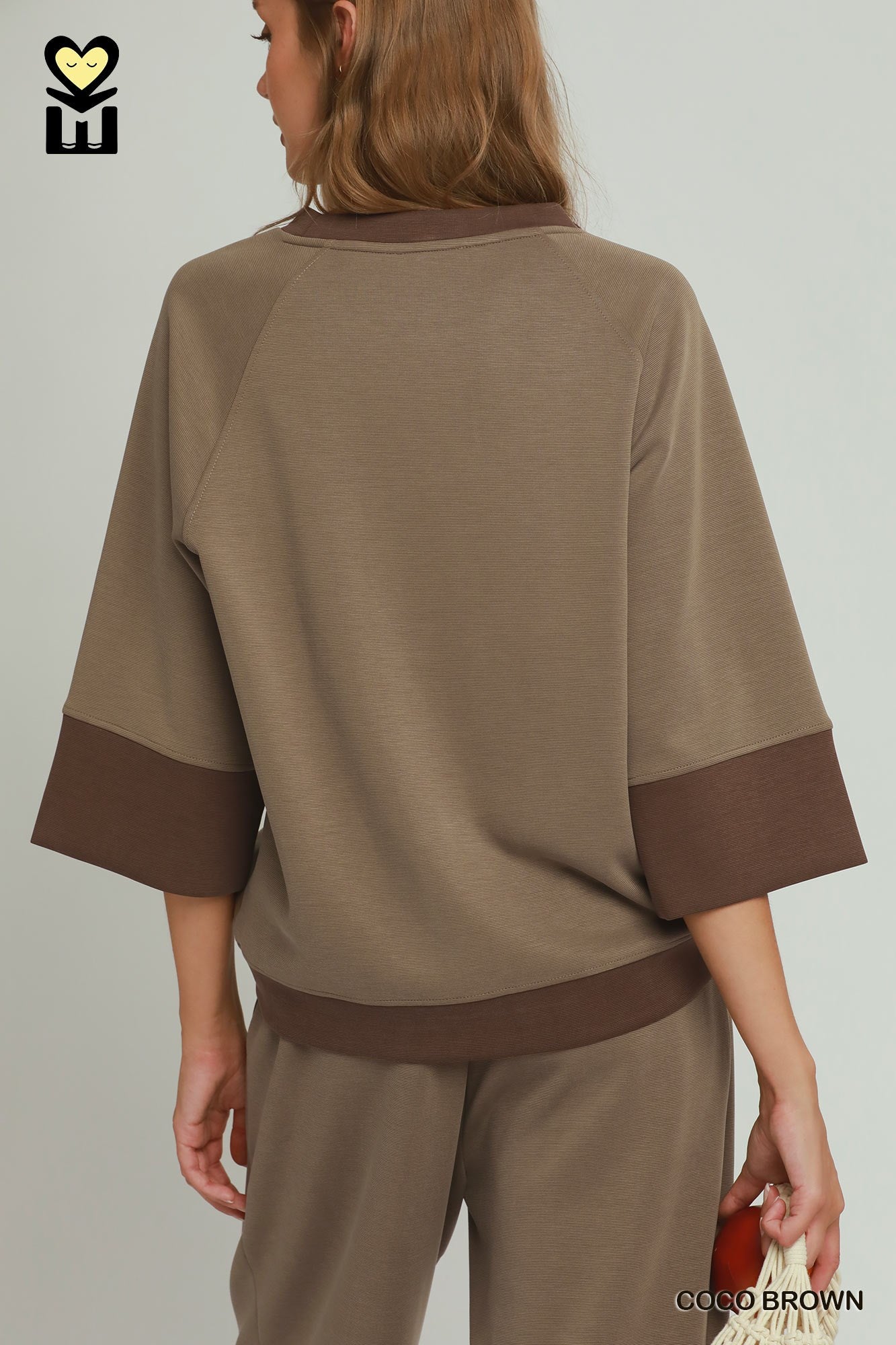 CLOUDKNIT Modal & Tencel 3/4 Raglan Sleeve Colorblock Crewneck Top