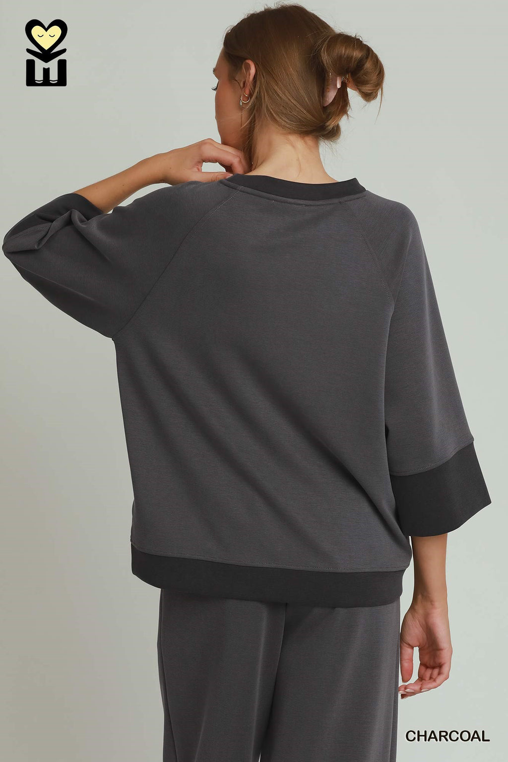 CLOUDKNIT Modal & Tencel 3/4 Raglan Sleeve Colorblock Crewneck Top