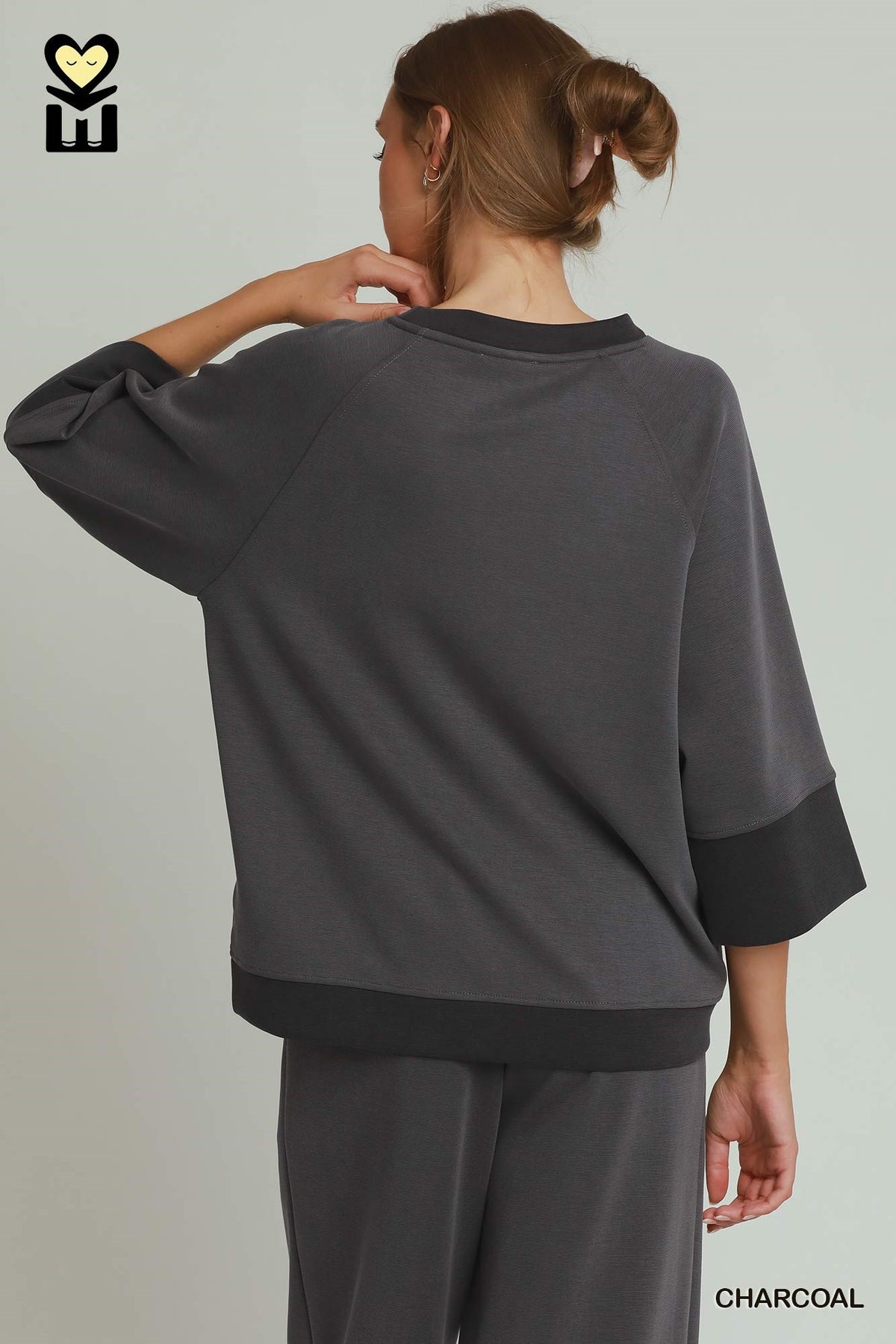 CLOUDKNIT Modal & Tencel 3/4 Raglan Sleeve Colorblock Crewneck Top