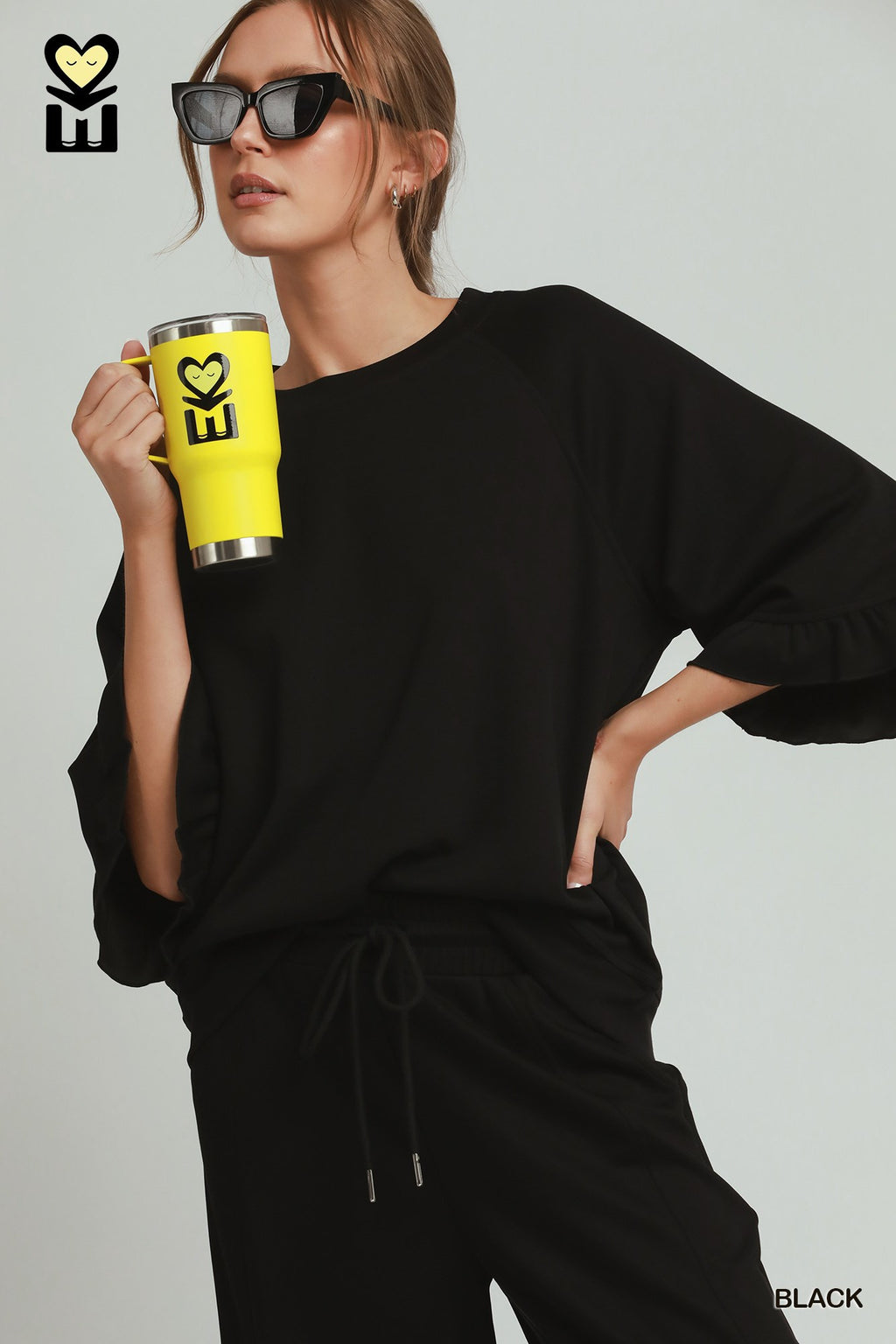 Round Neck Ruffle Tier Raglan Sleeve Top