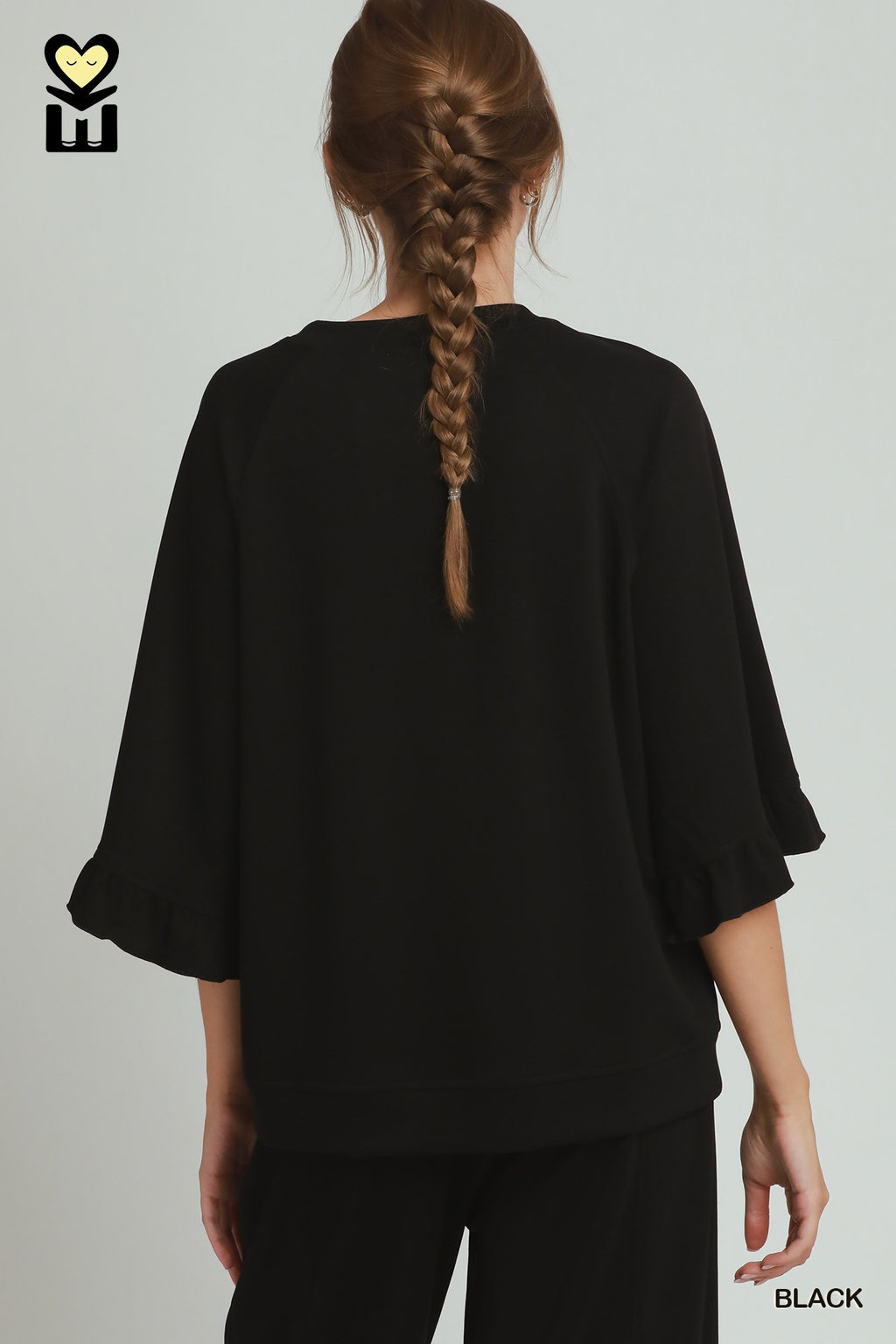 Round Neck Ruffle Tier Raglan Sleeve Top