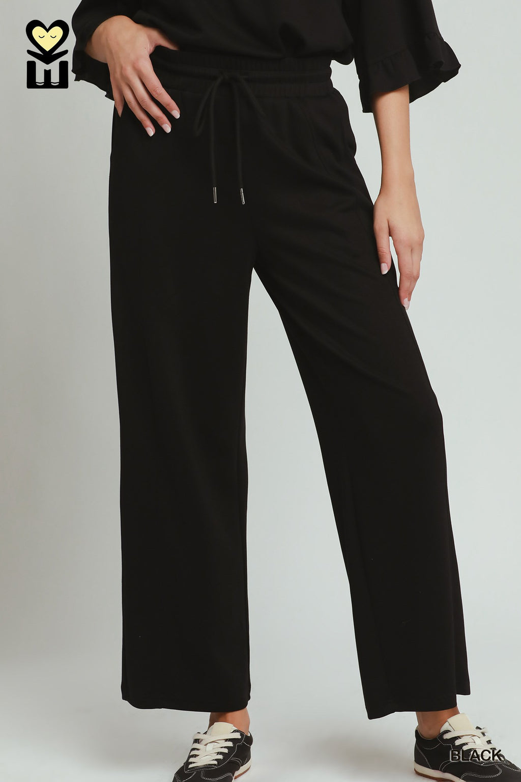 SELECT LUXEKNIT Wide Leg Pants with Elastic Waistband & Drawstring