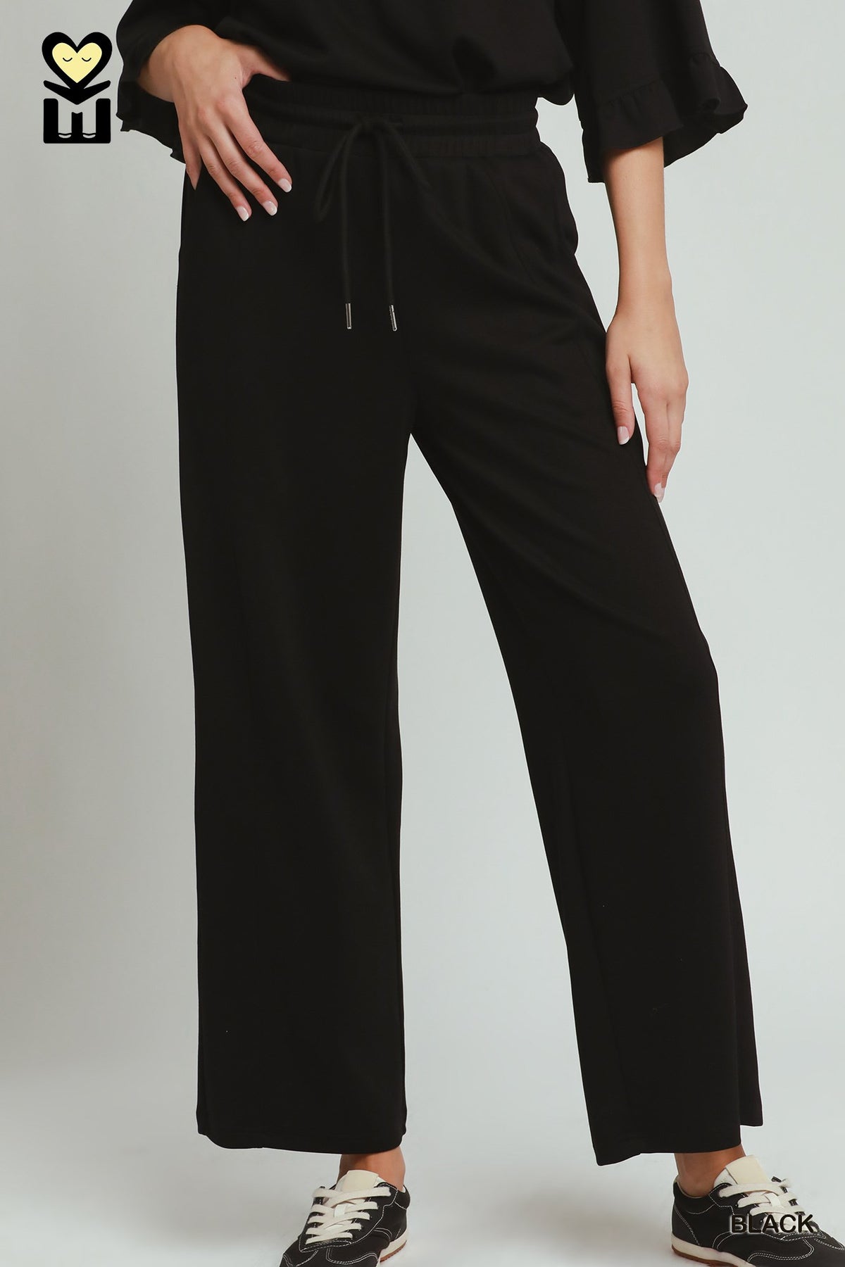 SELECT LUXEKNIT Wide Leg Pants with Elastic Waistband & Drawstring
