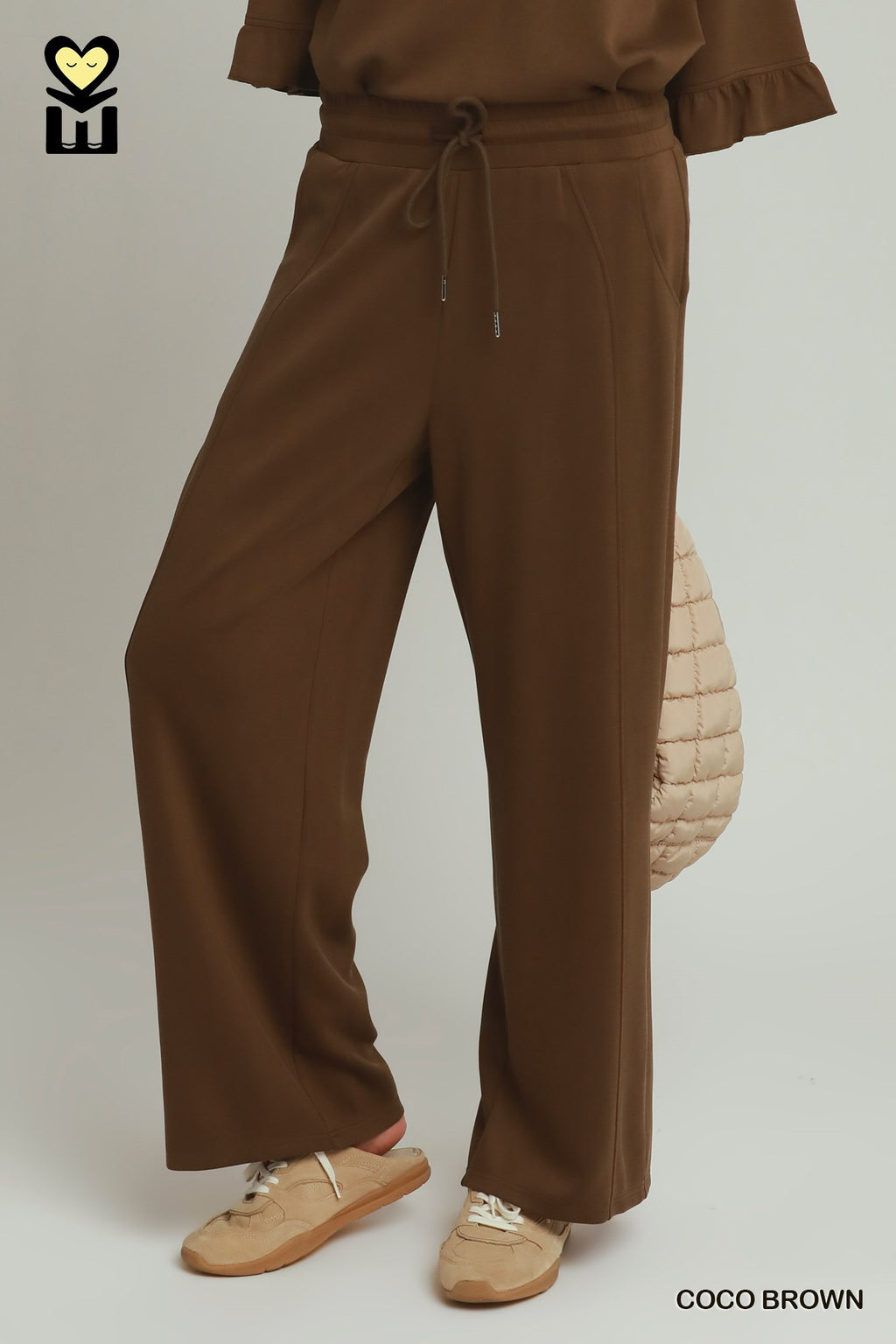 SELECT LUXEKNIT Wide Leg Pants with Elastic Waistband & Drawstring