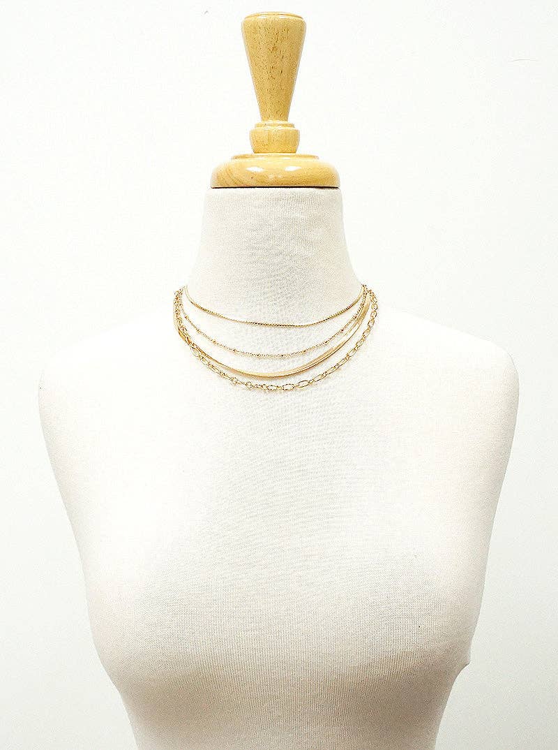 Metal Multi-Chain Layered Necklace: GOLD