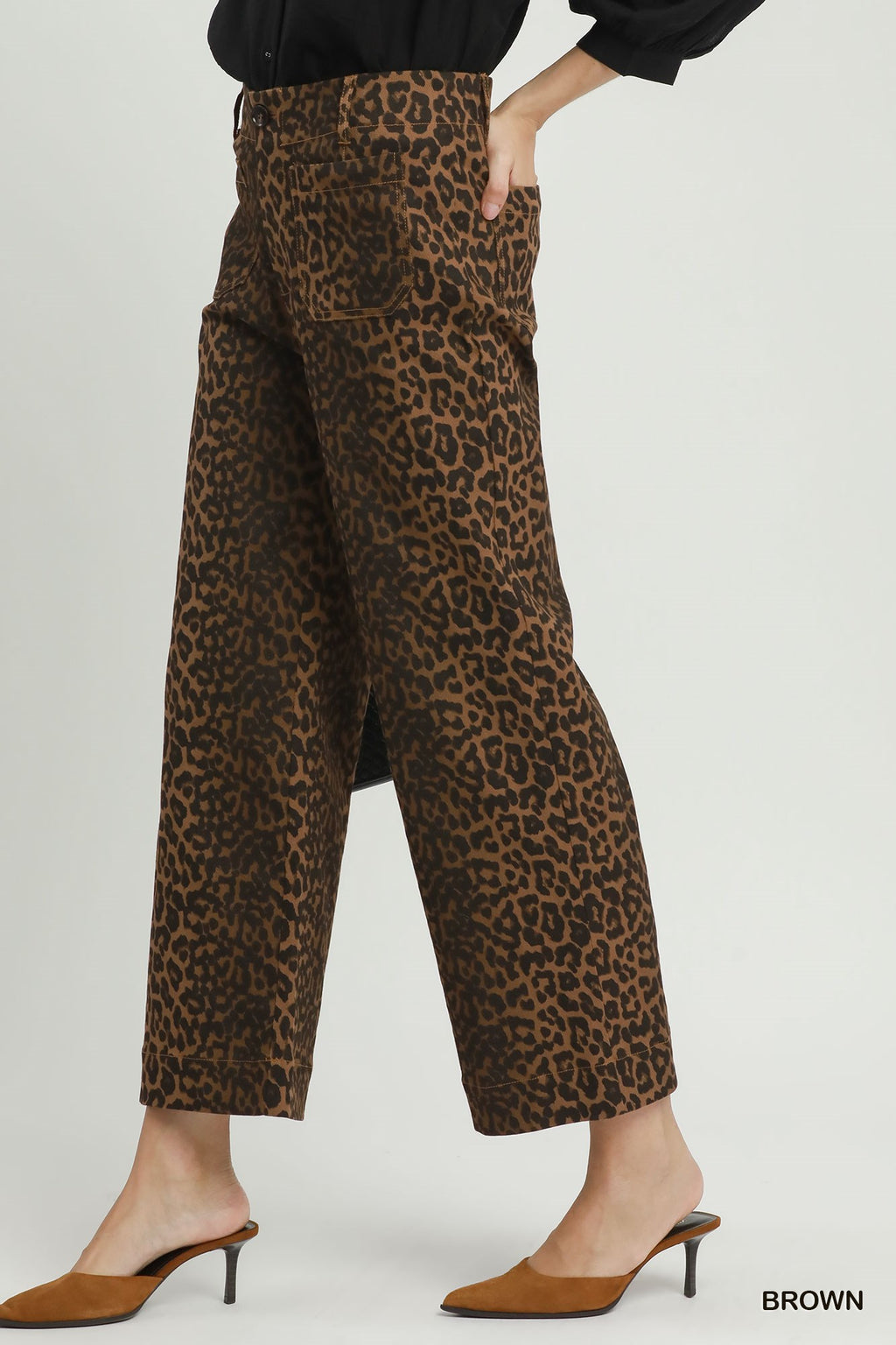Leopard Print Wide Leg Cropped Pants