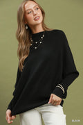 Ribbed Mock Neck Dolman Sleeve Sweater Top