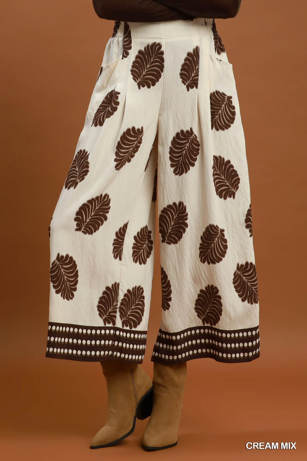 Mix Leaf Print Wide Leg Pants