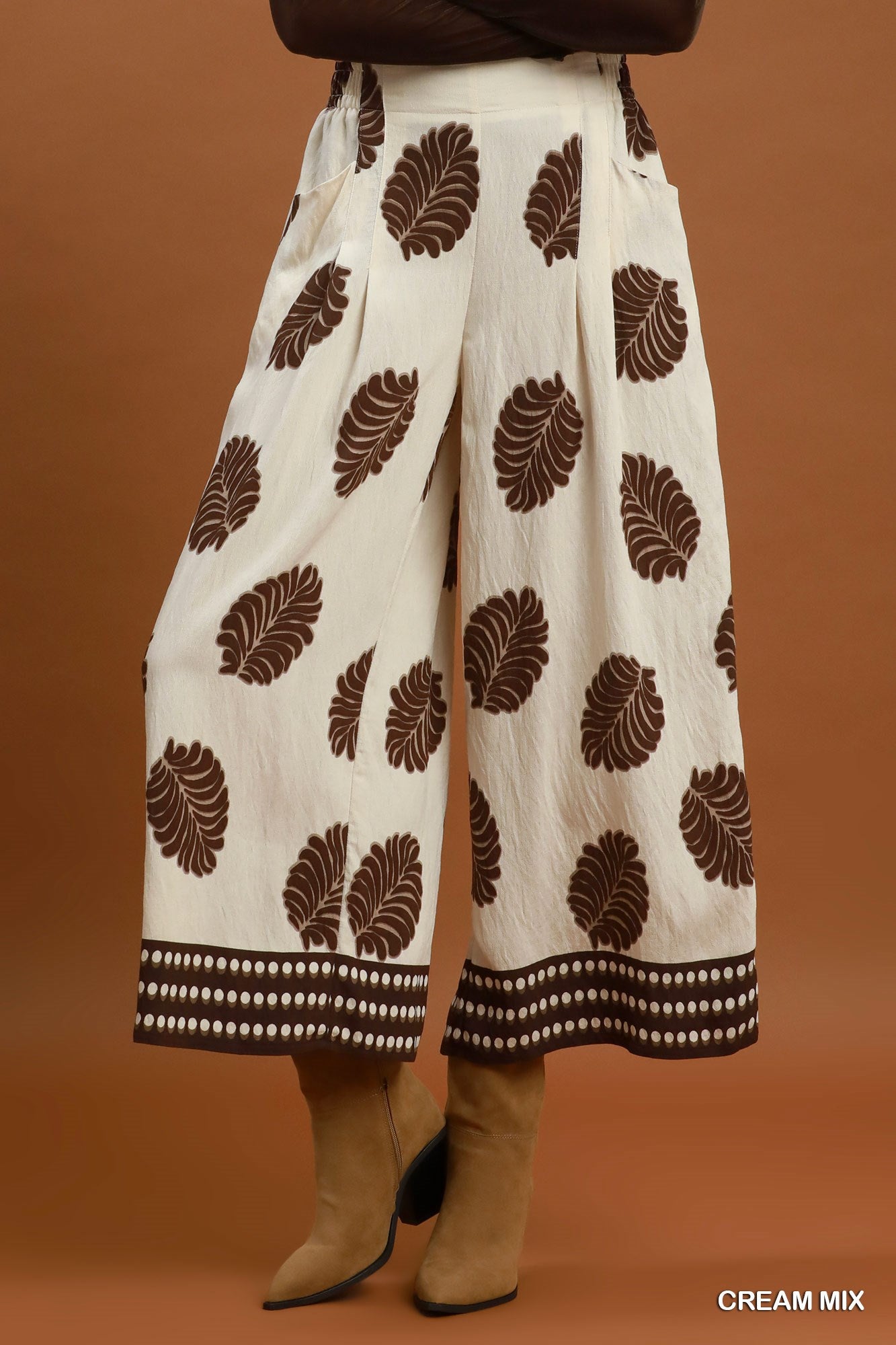 Mix Leaf Print Wide Leg Pants