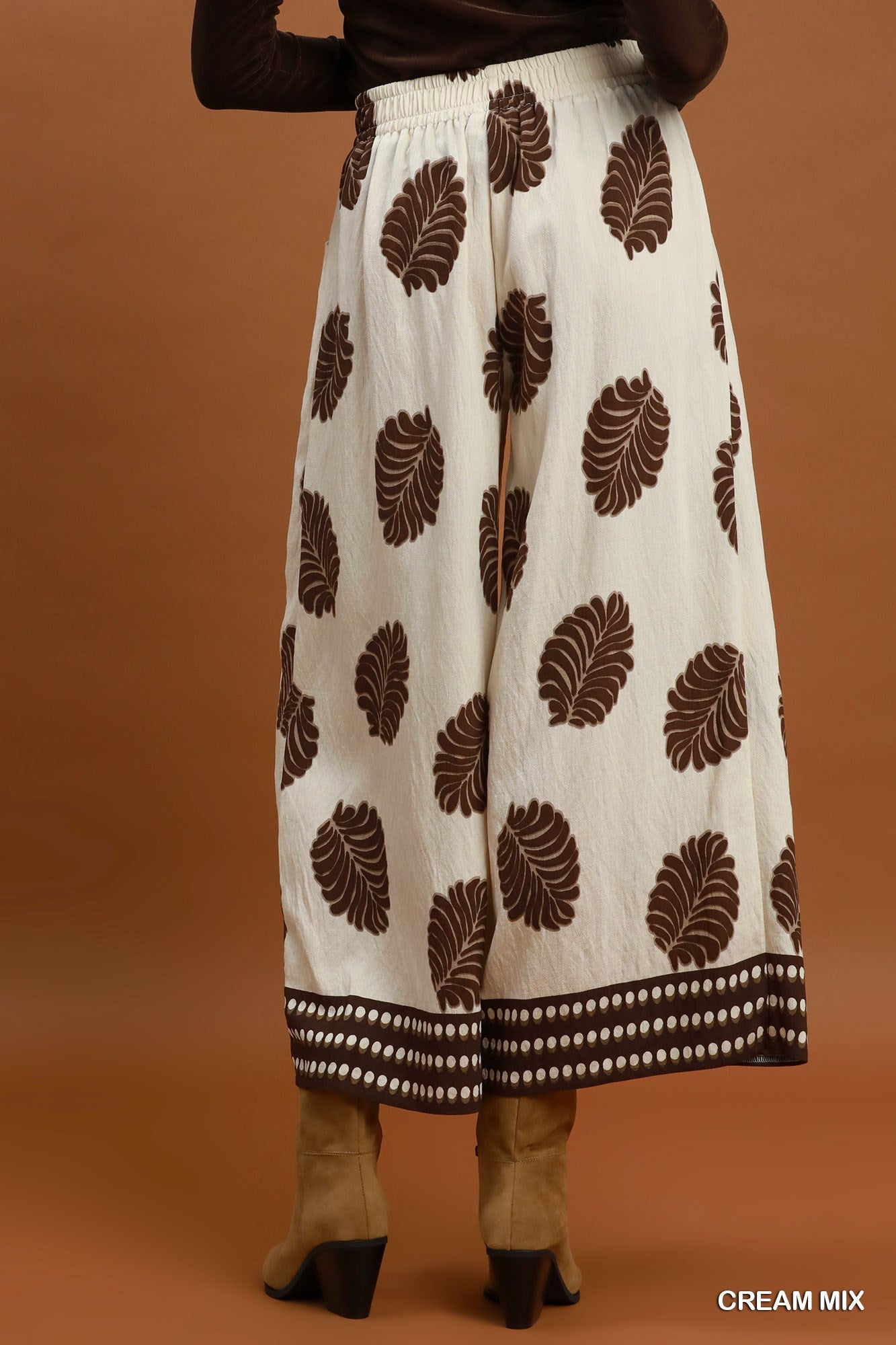 Mix Leaf Print Wide Leg Pants