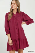 Smocked Ruffle Detail Tiered Mini Dress: Mulberry