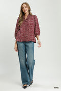 Floral Print Ruffle Detail Button Down Top
