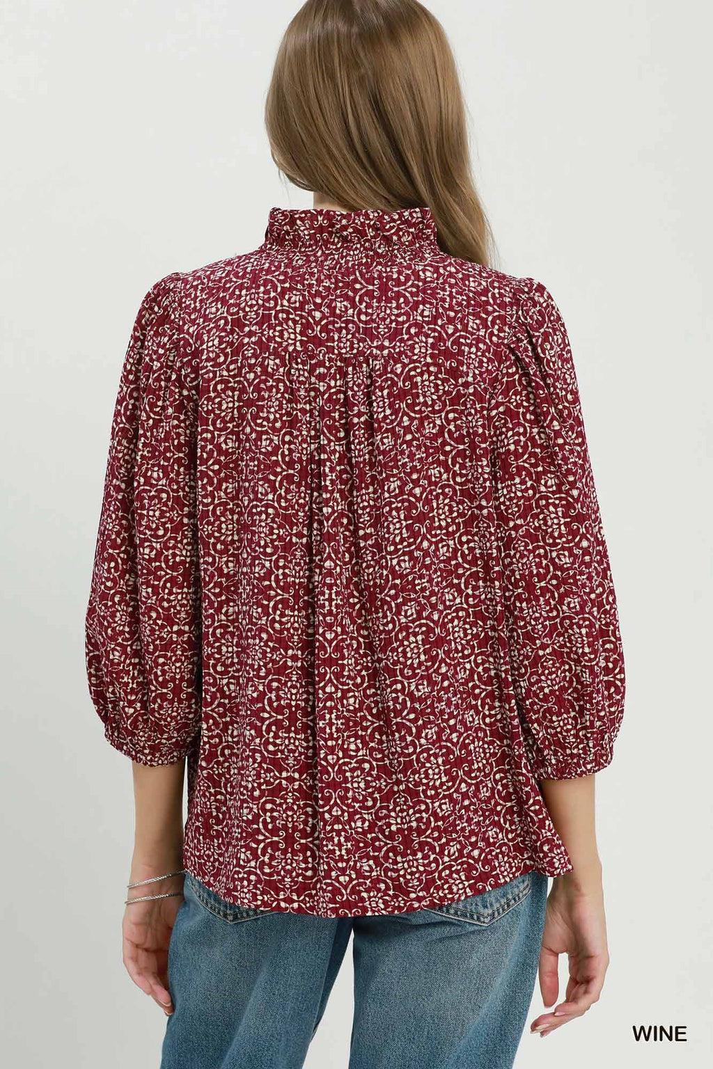 Floral Print Ruffle Detail Button Down Top