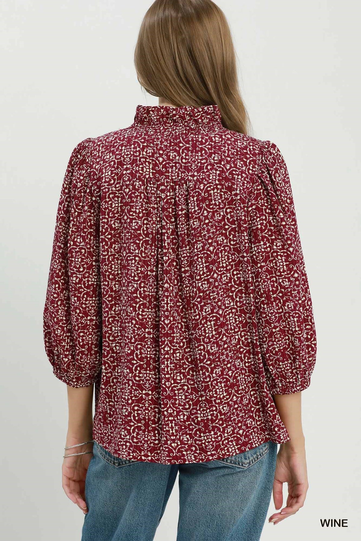 Floral Print Ruffle Detail Button Down Top