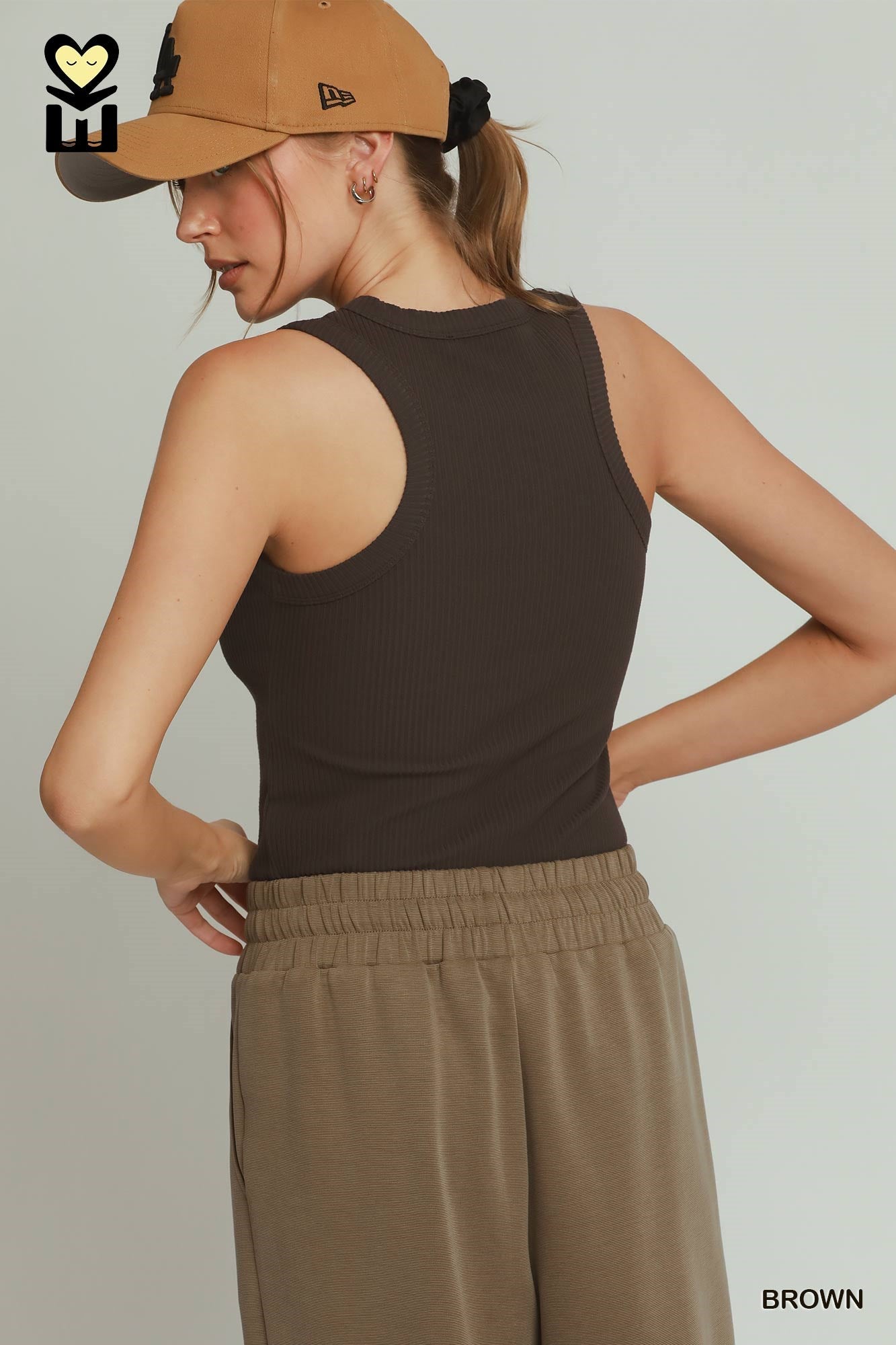 Brushed Rib Tank Top: Brown