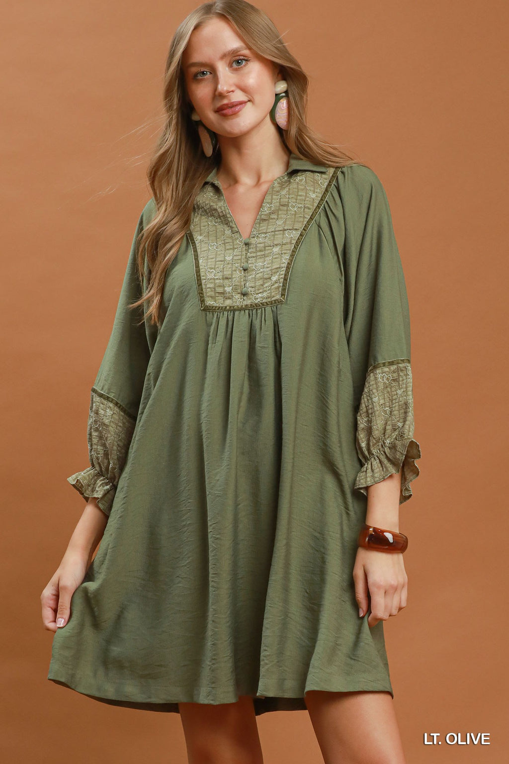 Botanical Print Blouse: Lt. Olive