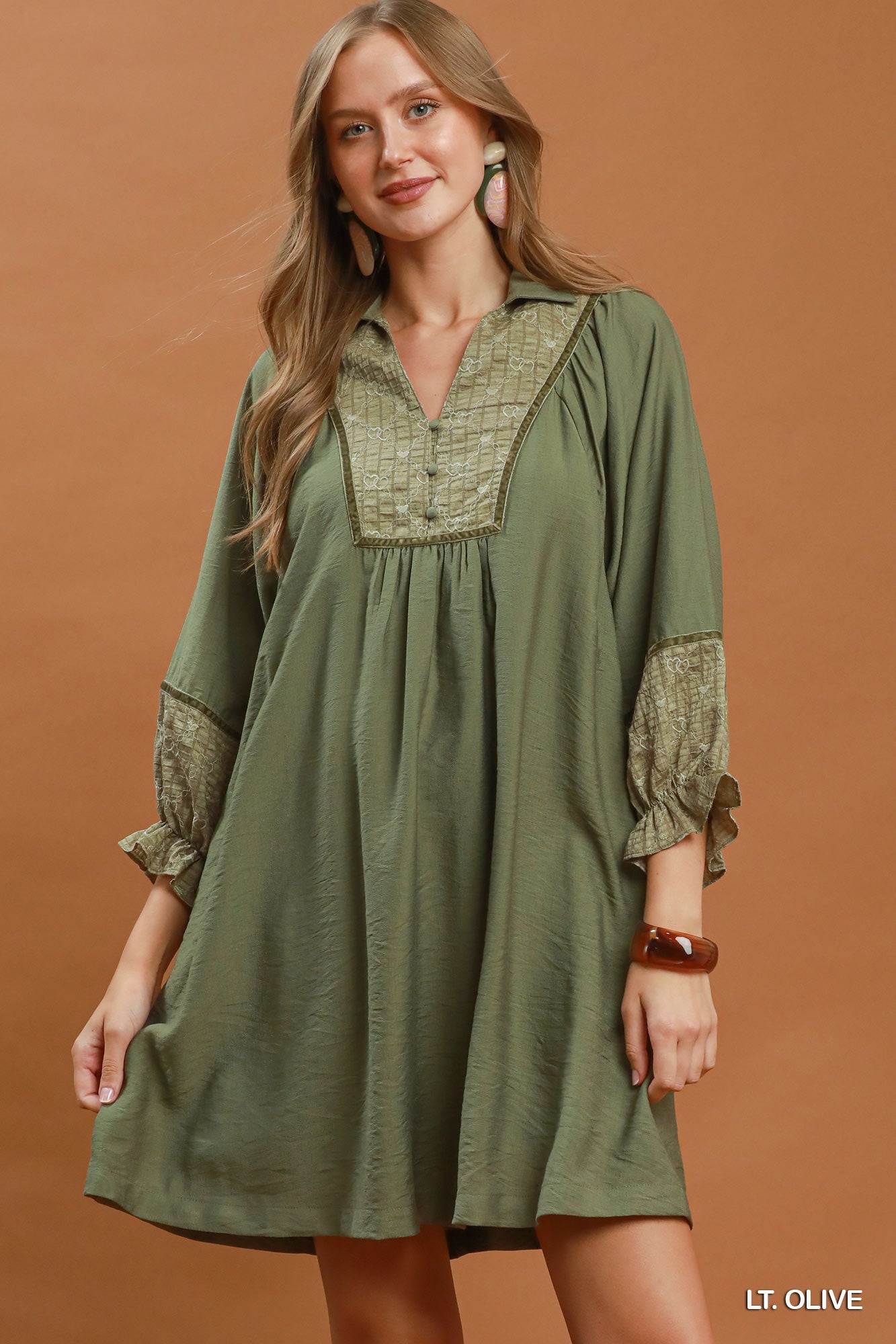 Botanical Print Blouse: Lt. Olive