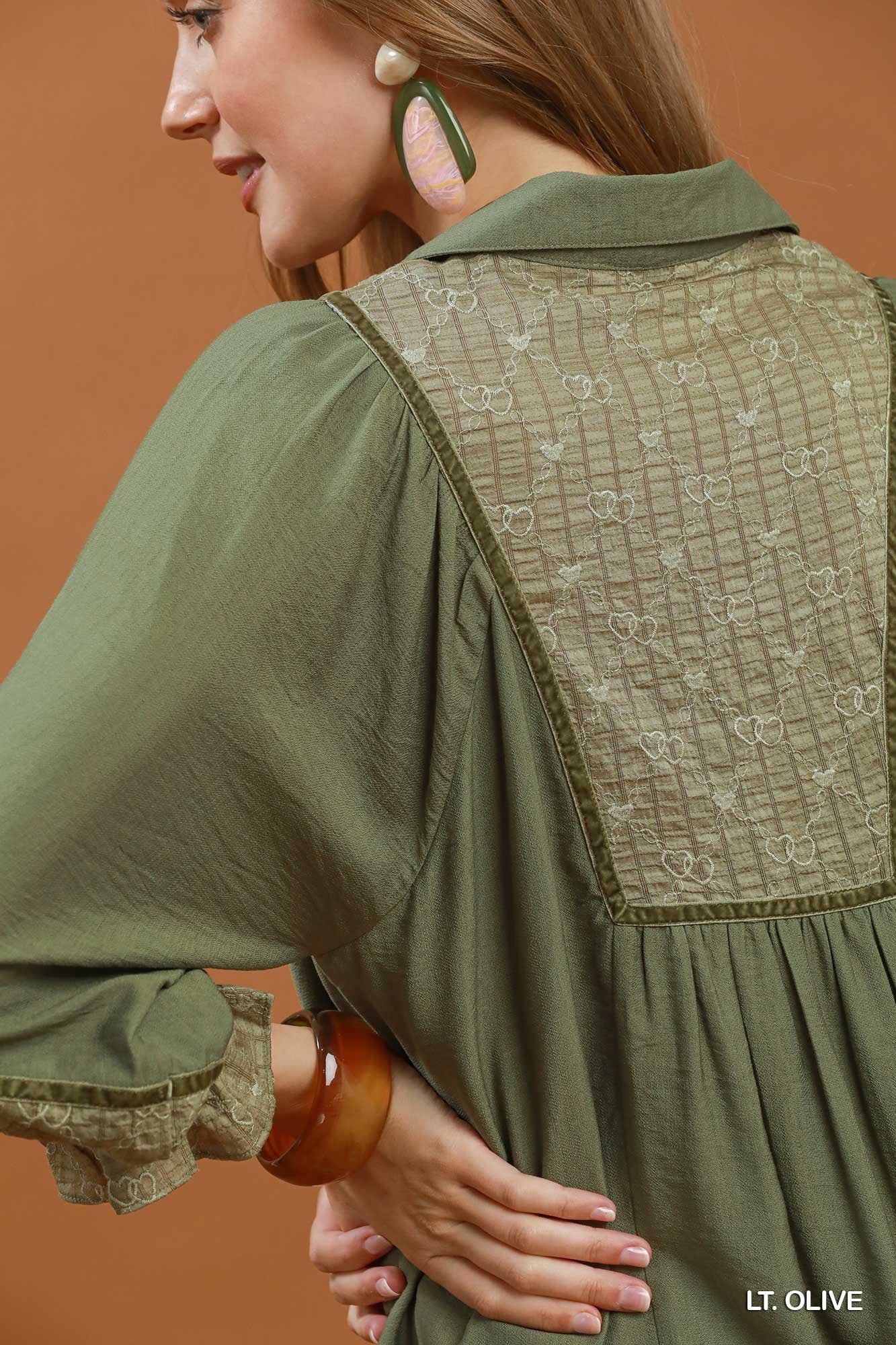Botanical Print Blouse: Lt. Olive