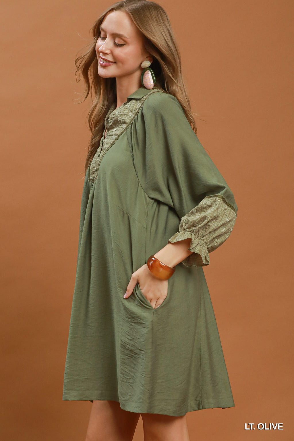 Botanical Print Blouse: Lt. Olive