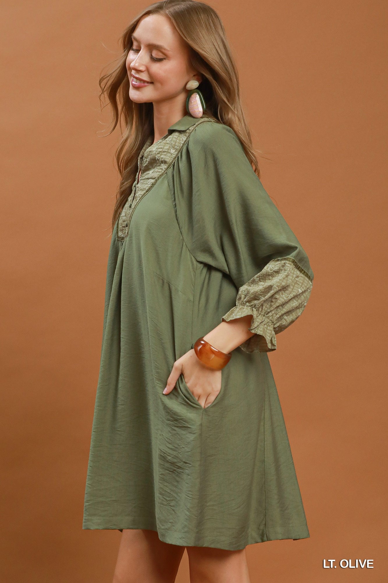 Botanical Print Blouse: Lt. Olive