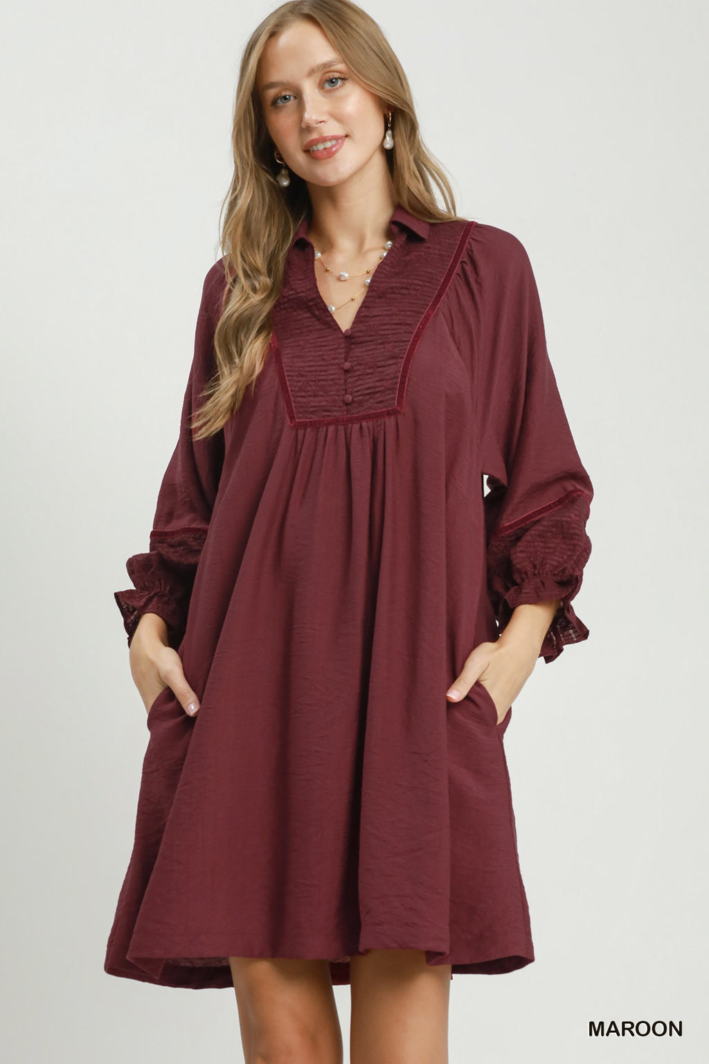 Botanical Print Blouse: Maroon