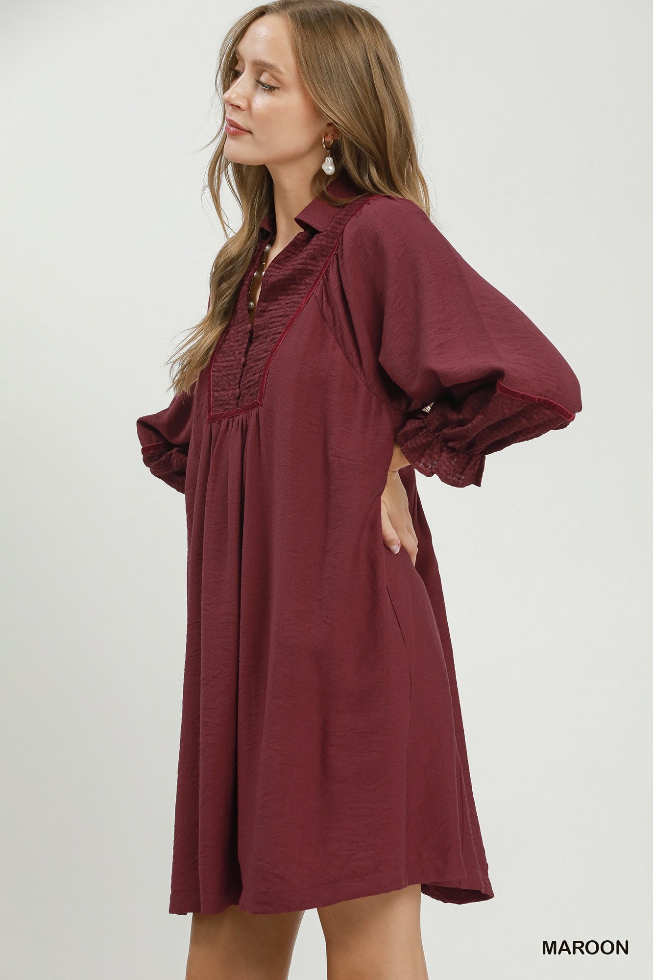 Botanical Print Blouse: Maroon