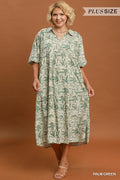 Linen Botanical Print Tiered Midi Dress