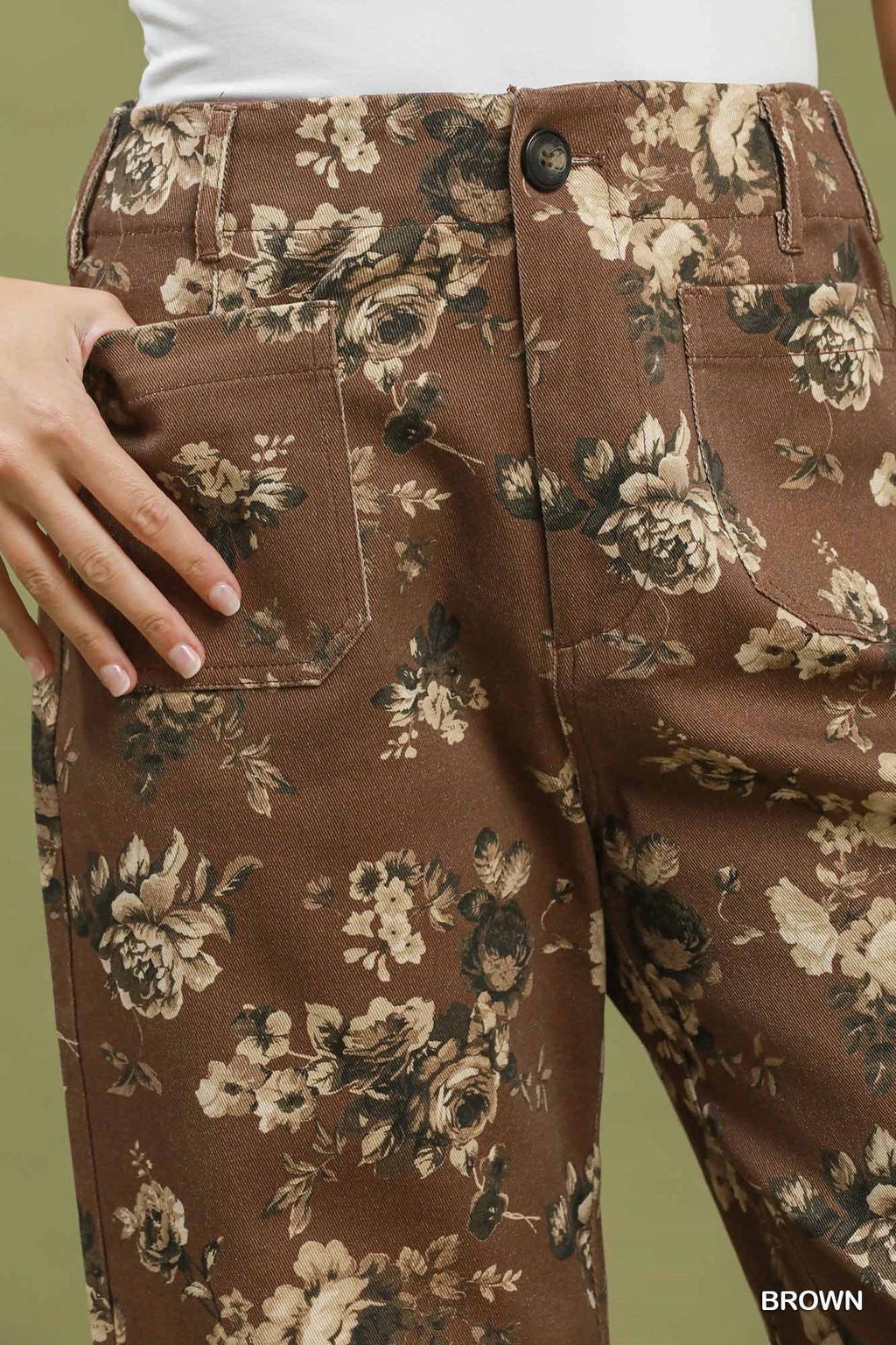 Floral Print Wide Leg Cropped Pants - Brown