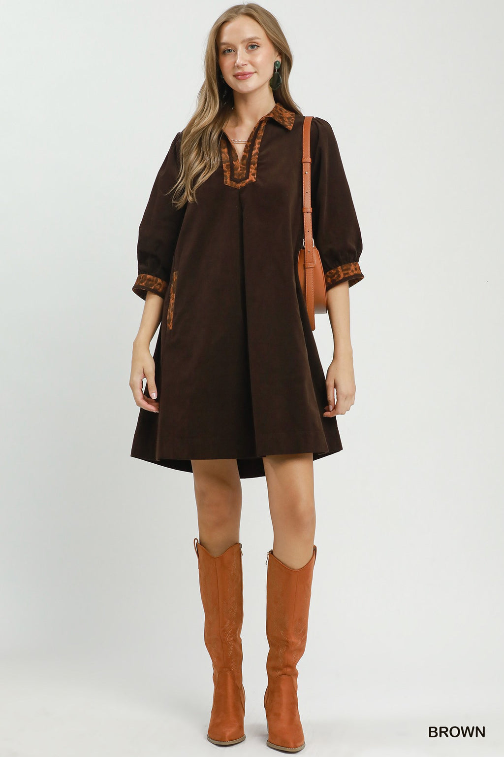 V-Neck Shift Dress with Contrast Trim