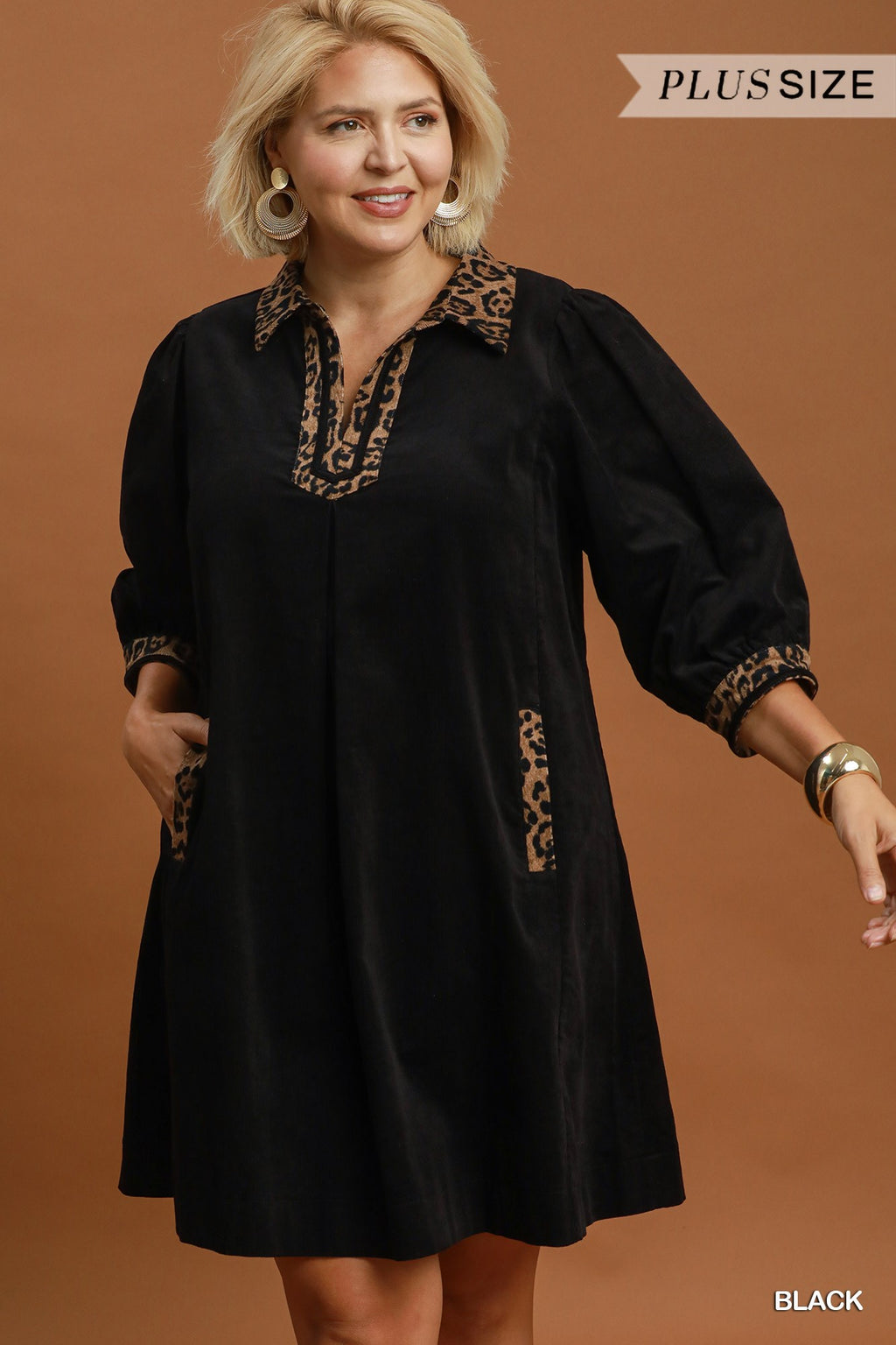 V-Neck Shift Dress with Contrast Trim