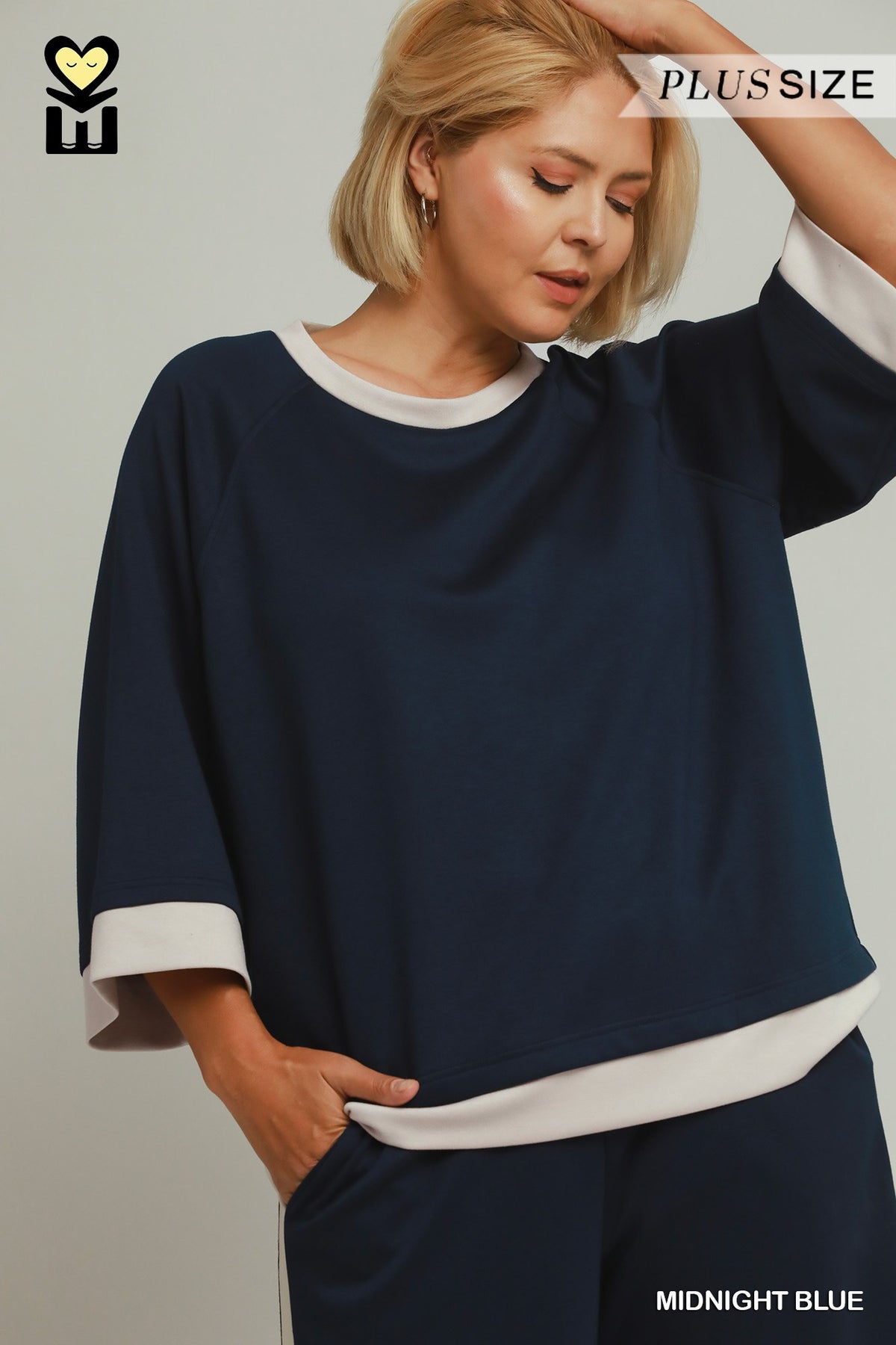 LUXEKNIT Colorblock Crewneck Raglan Sleeve Top