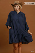 Lace Trim Button-Front Ruffle Hem Mini Dress