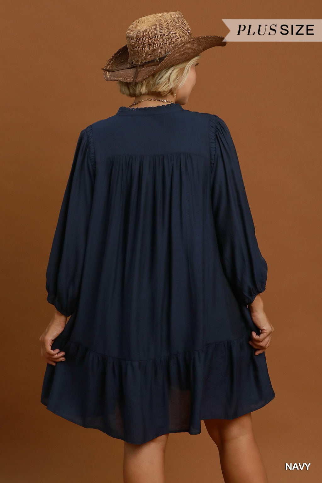 Lace Trim Button-Front Ruffle Hem Mini Dress