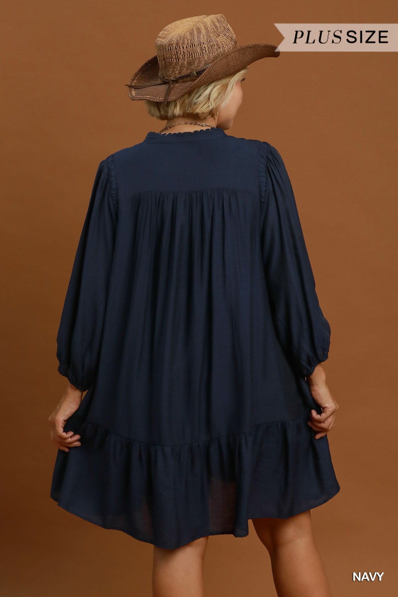 Lace Trim Button-Front Ruffle Hem Mini Dress