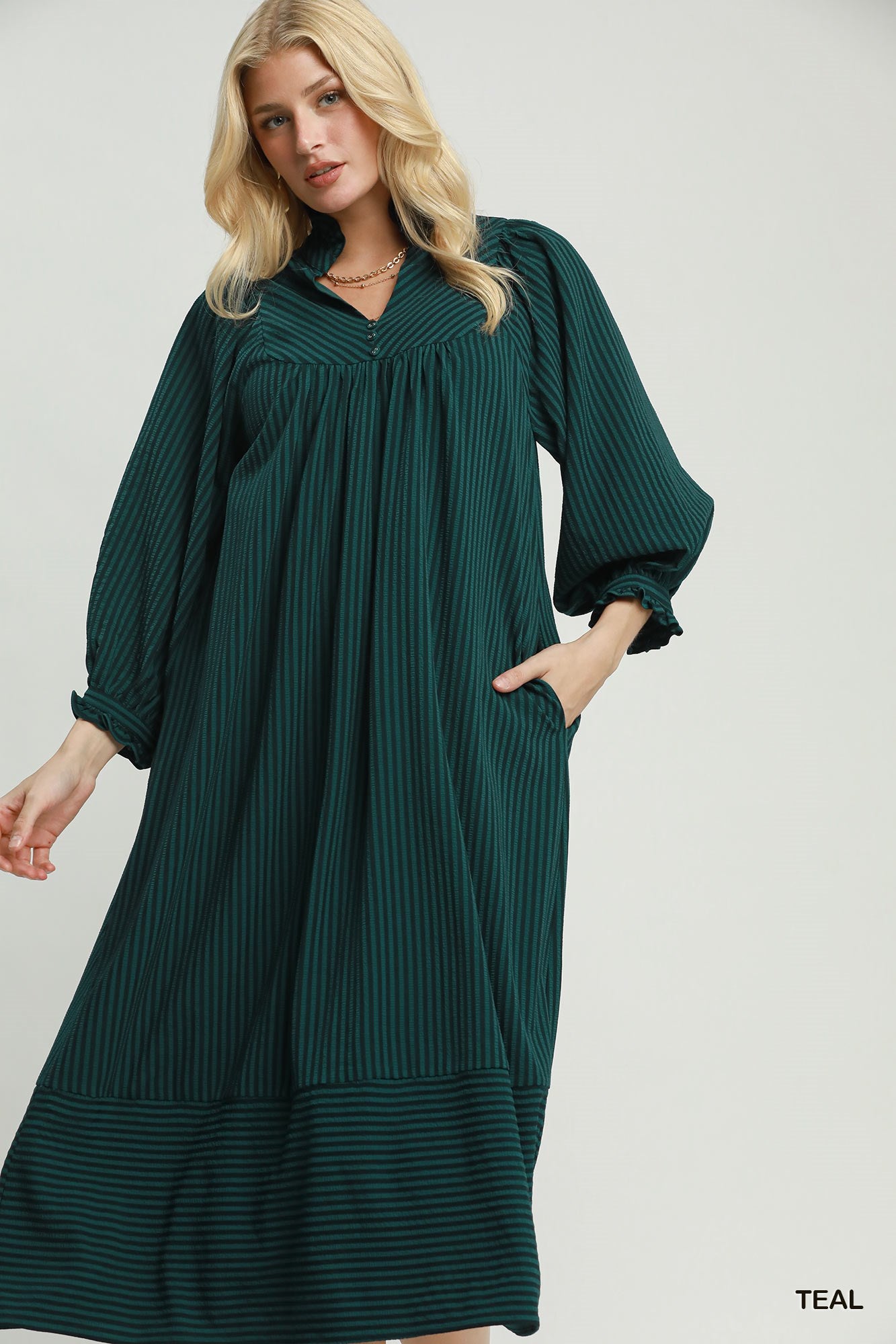 Striped Seersucker Midi Dress