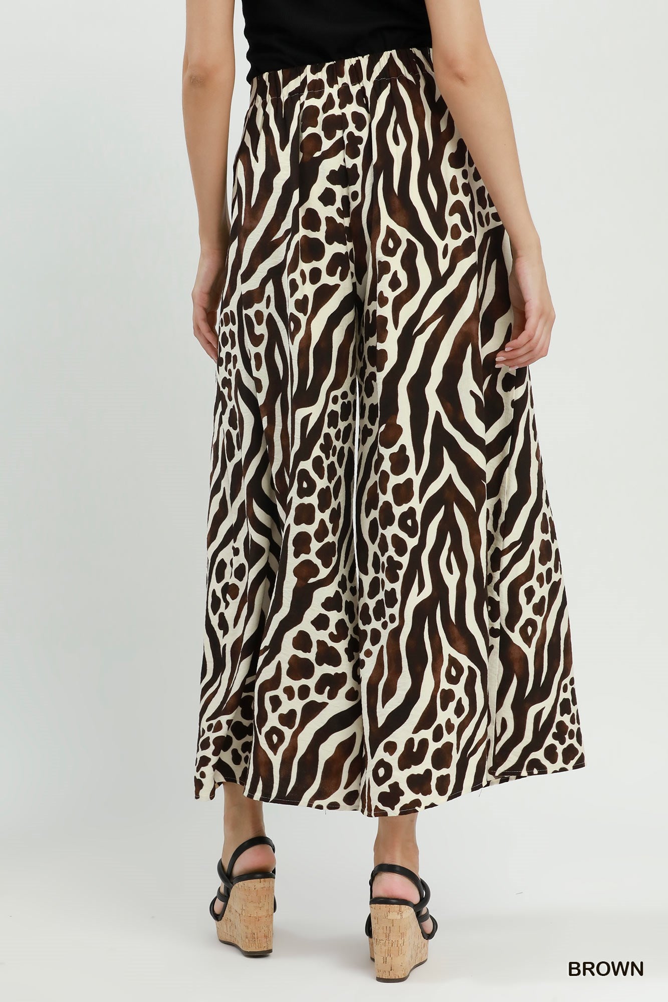 Mixed Animal Print Wide Leg Pants: Brown