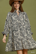 Black Floral Print Tiered Dress