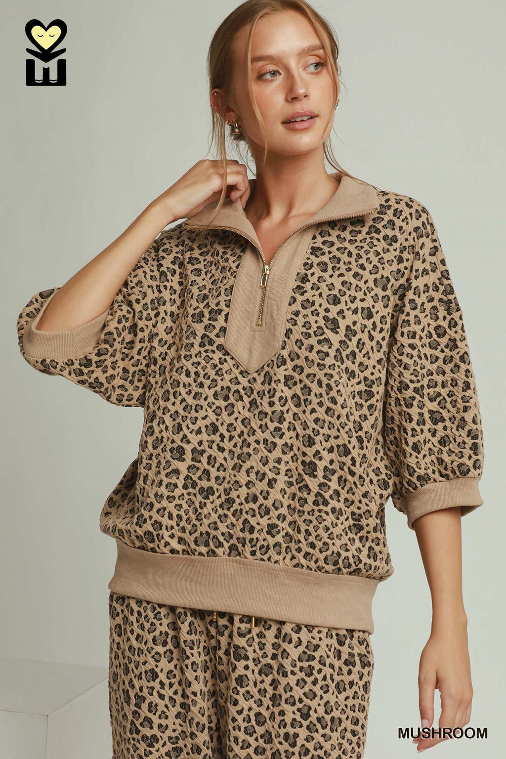 Leopard Jacquard Half Zip Pullover