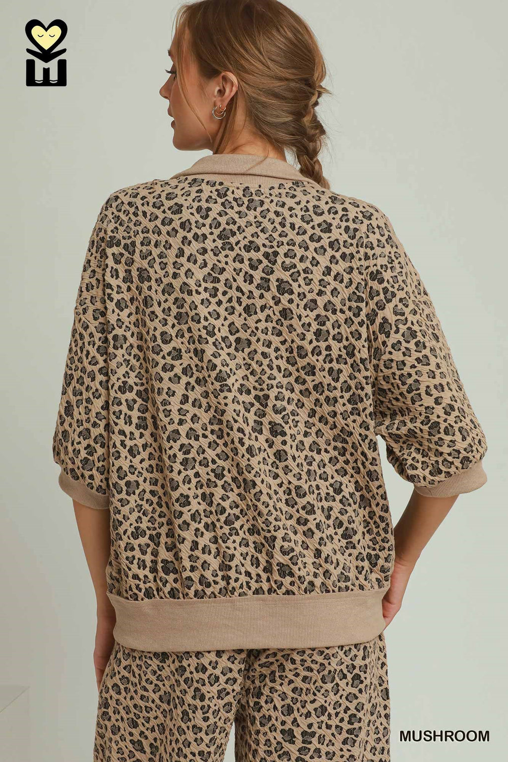 Leopard Jacquard Half Zip Pullover