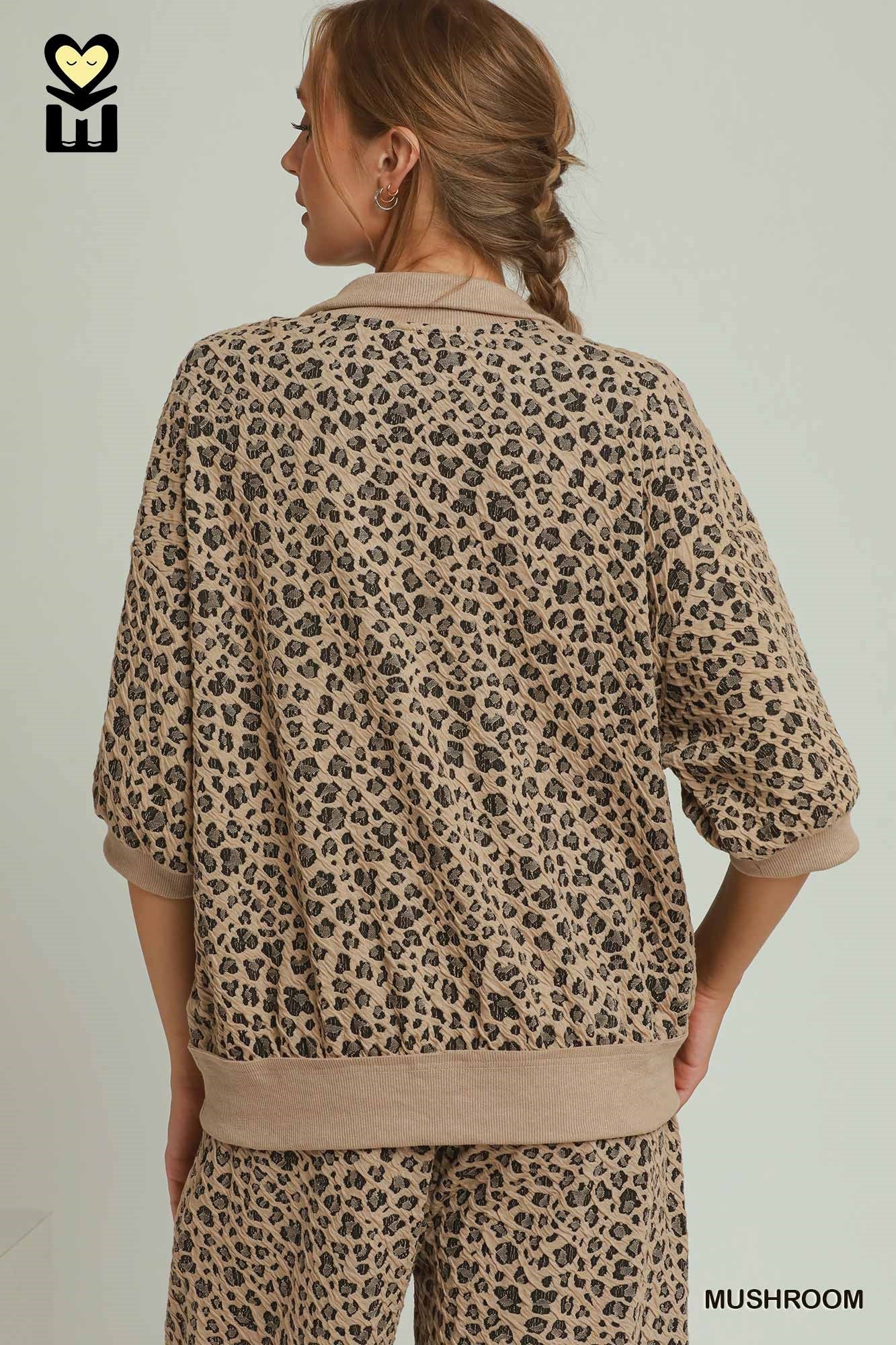 Leopard Jacquard Half Zip Pullover