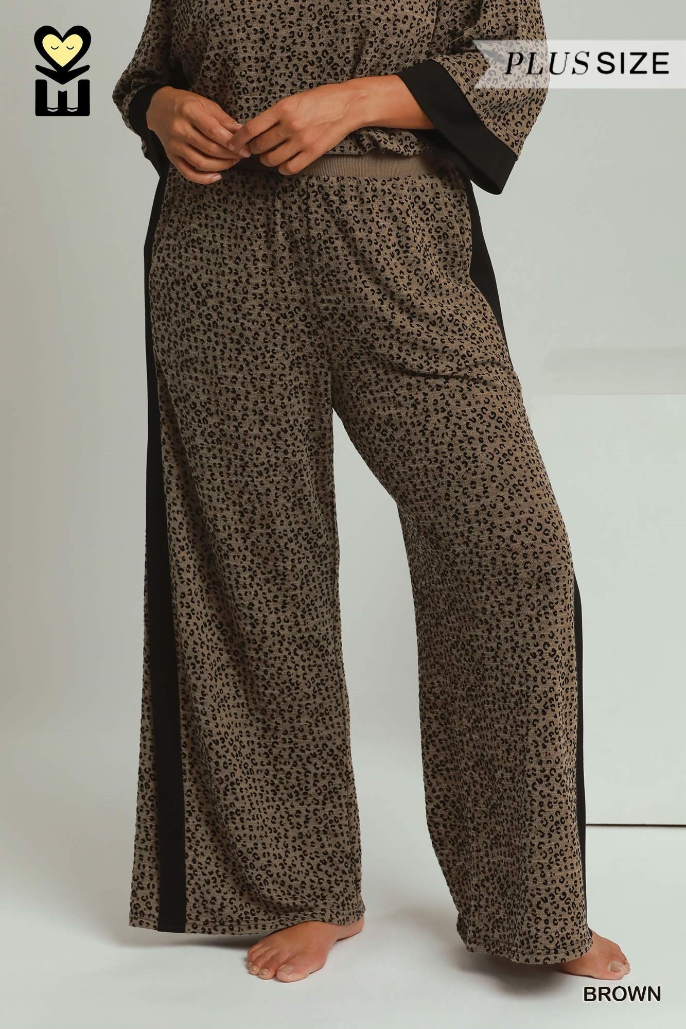 Leopard Velvet Blend Wide Leg Pants 27.5"