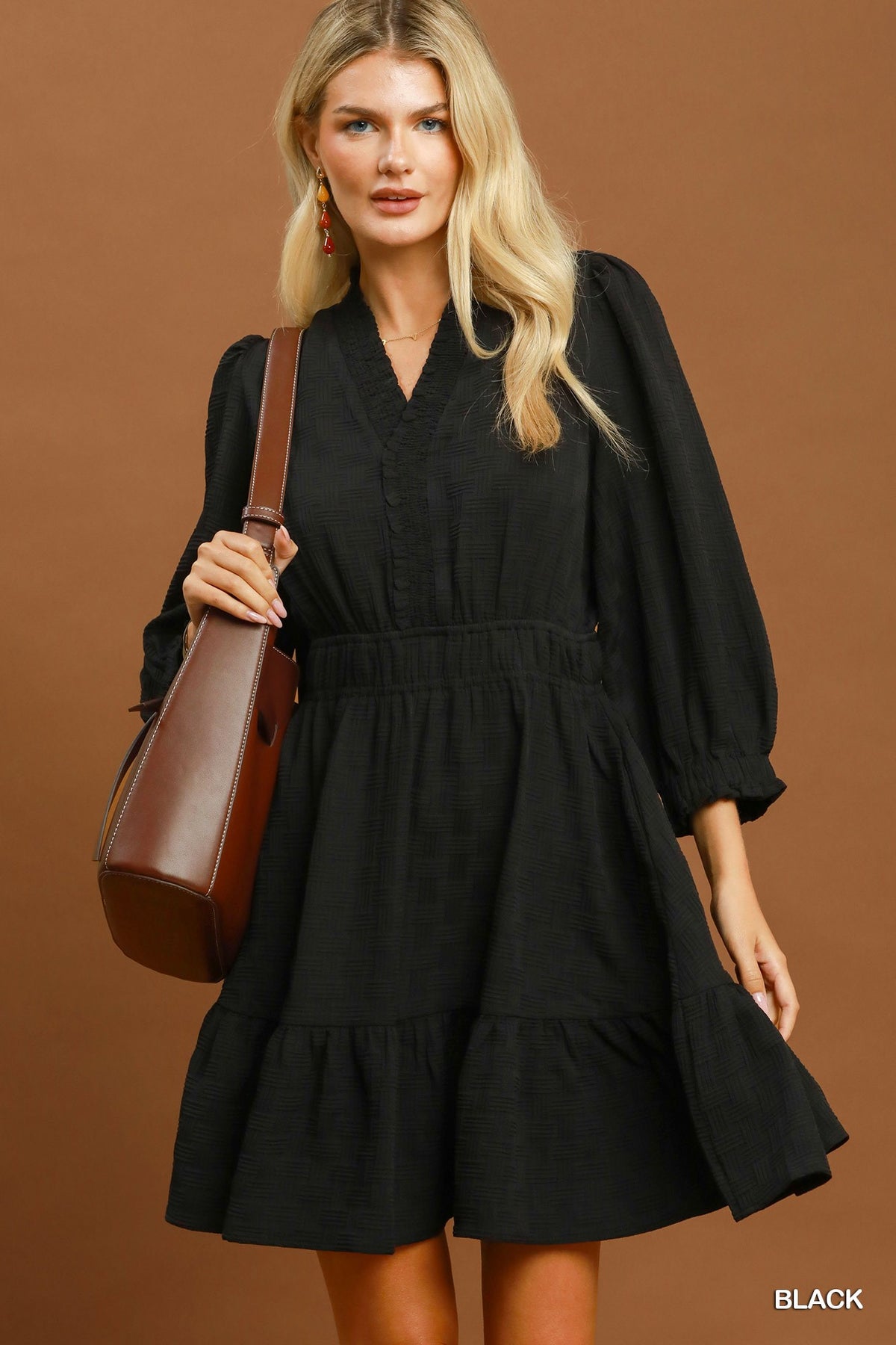Textured V-Neck Tiered Dress