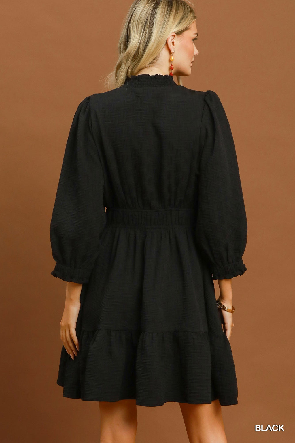 Textured V-Neck Tiered Dress