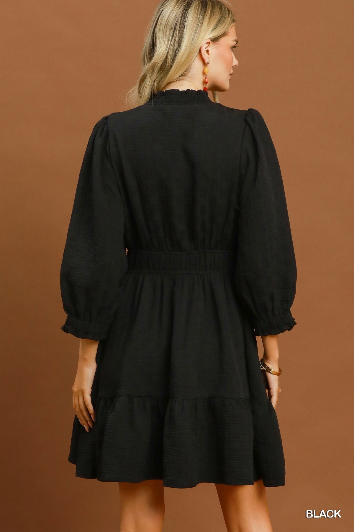 Textured V-Neck Tiered Dress
