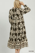 Mix Border Print Ruffle Maxi Dress
