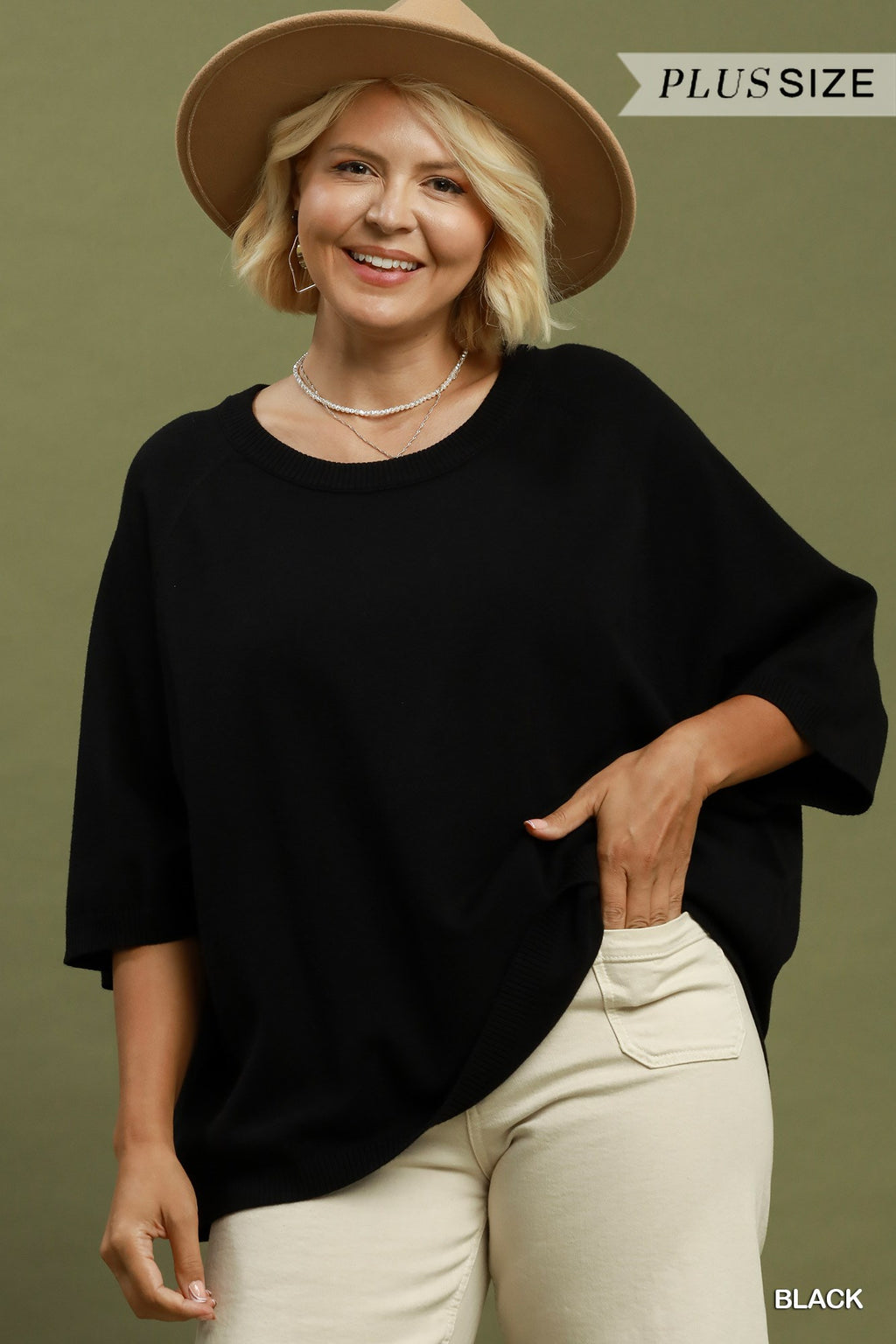 Relaxed Dolman Sleeve Knit Sweater: Black