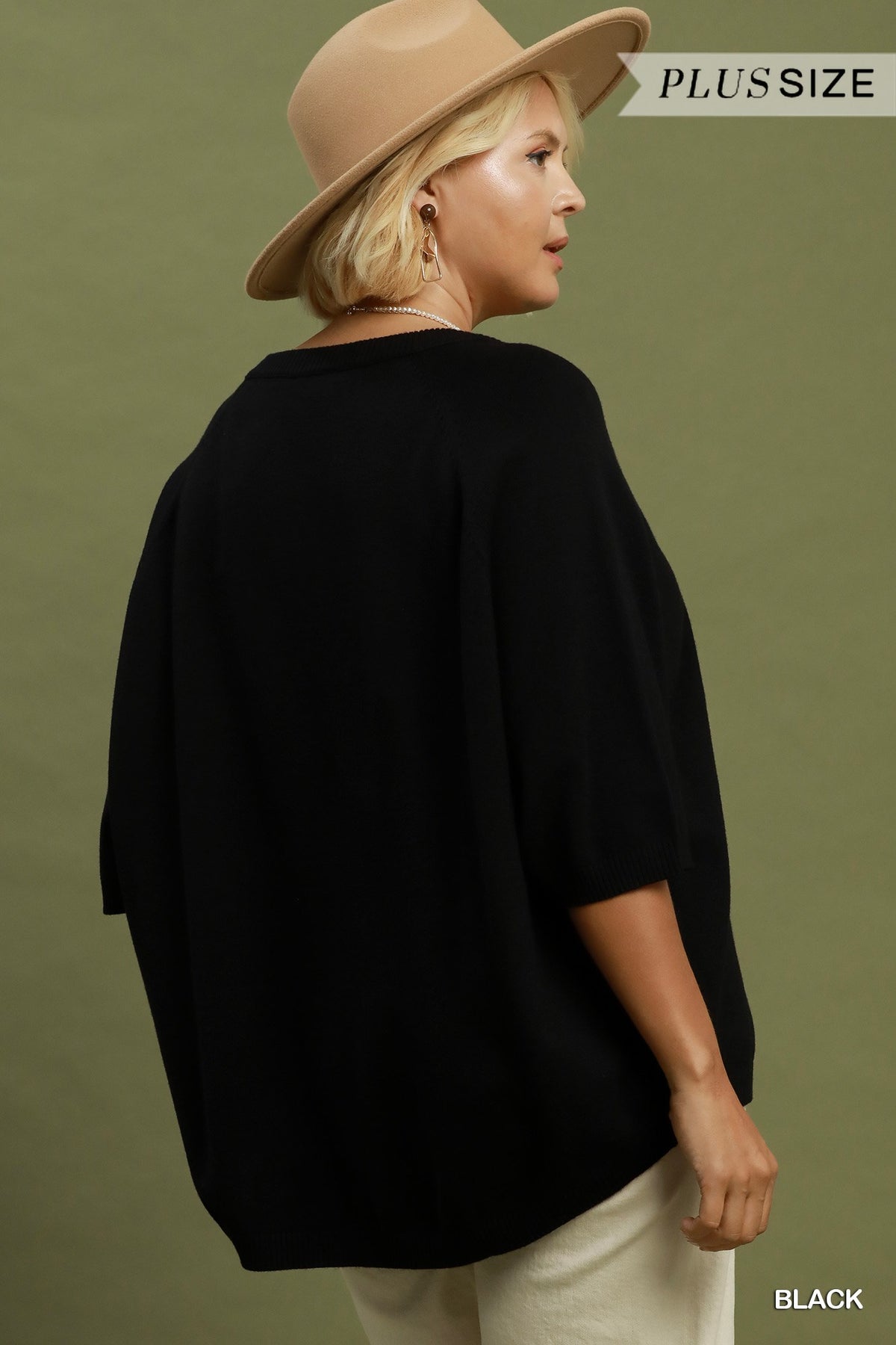 Relaxed Dolman Sleeve Knit Sweater: Black