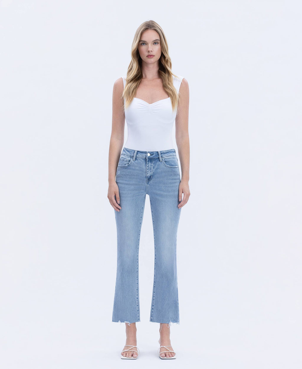 HIGH RISE RAW HEM KICK FLARE JEANS