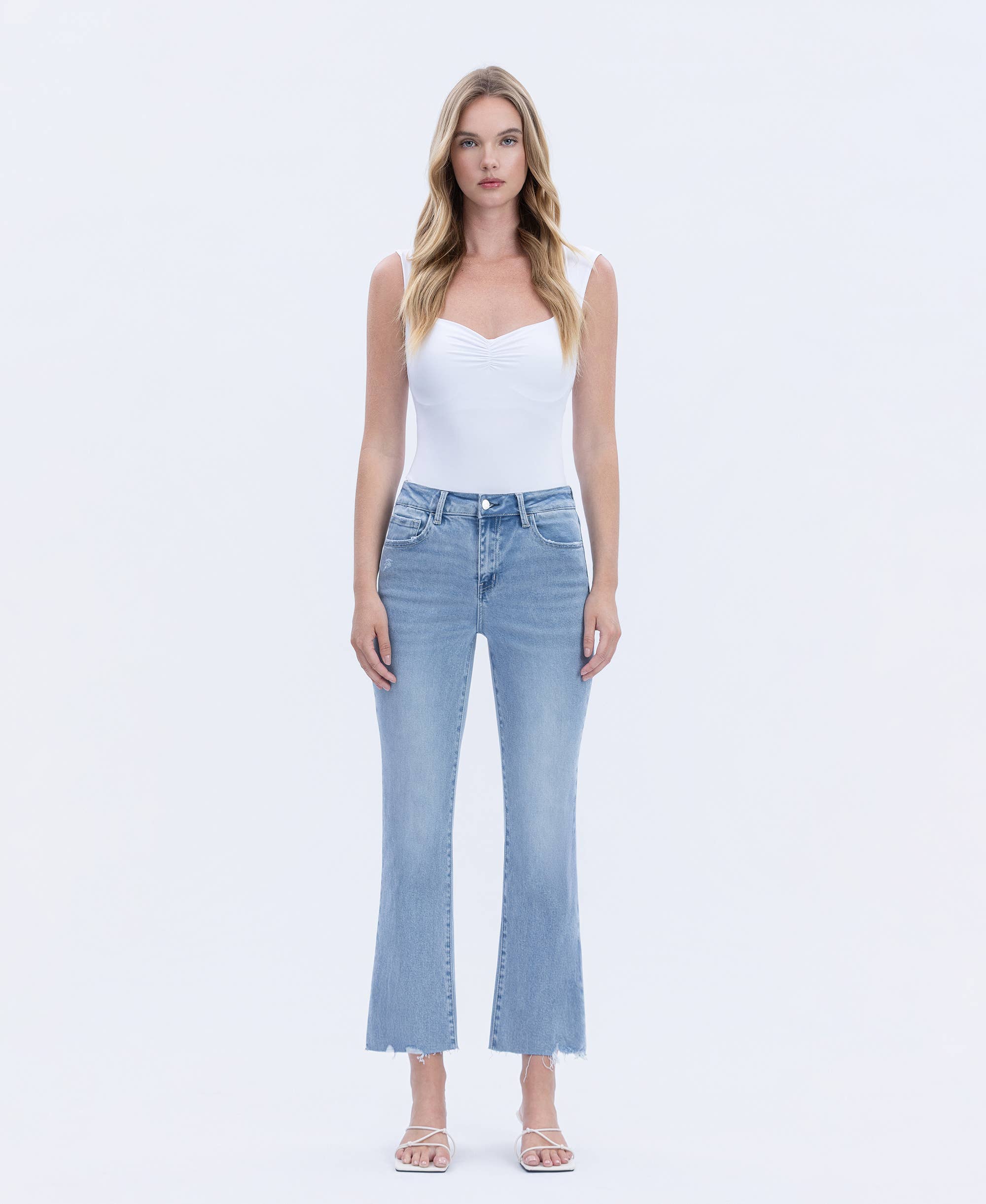 HIGH RISE RAW HEM KICK FLARE JEANS